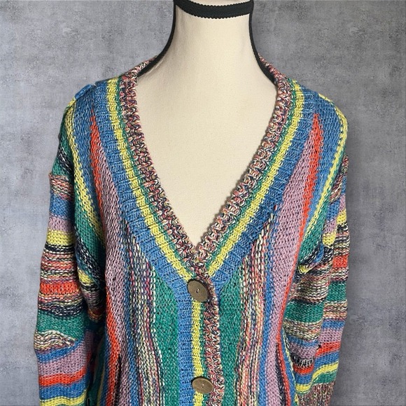 Anthropologie Pilcro Letterpress Fringed Cardigan Sweater Womens M Boho Artsy - Picture 2 of 9